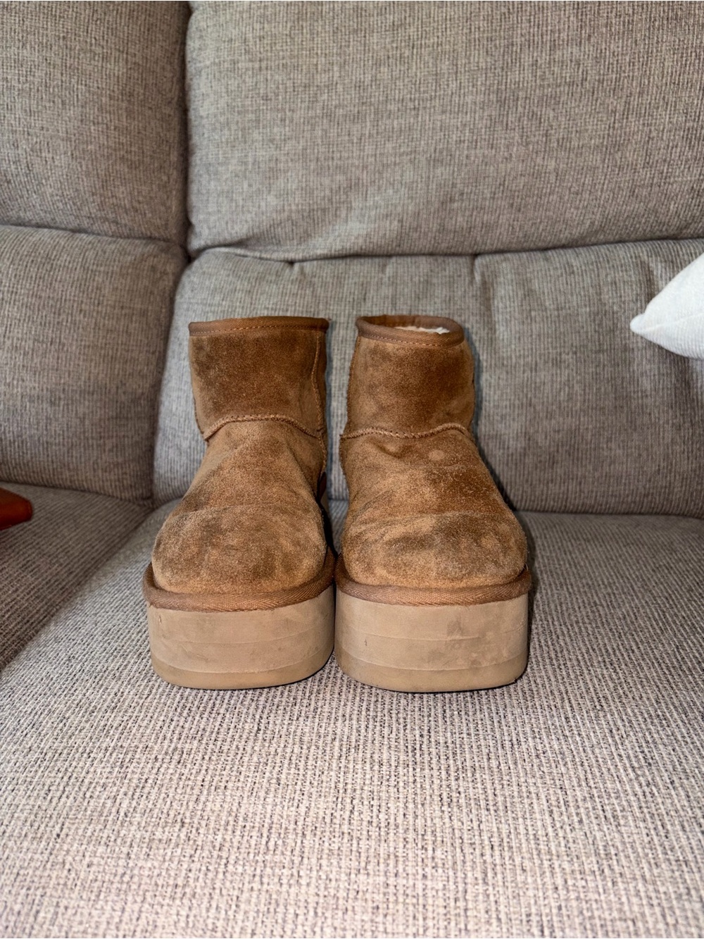 UGG Chestnut Suede Platform Ankle Booties